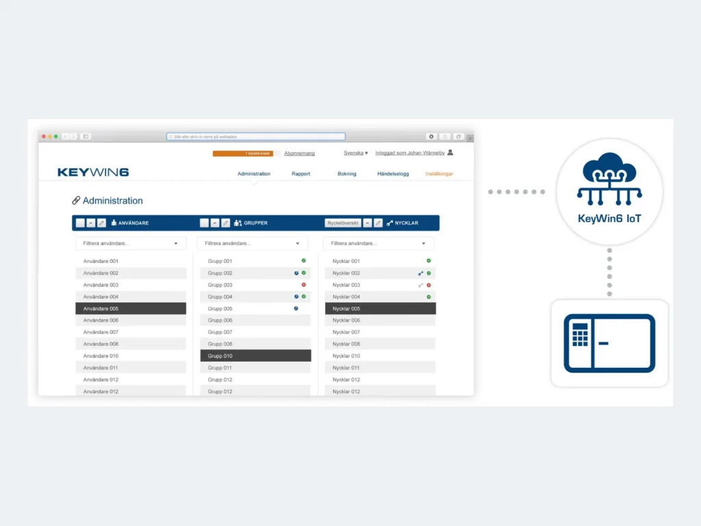 KeyWin6 in de browser, verbonden met de sleutelkast via de clouddienst van Creone